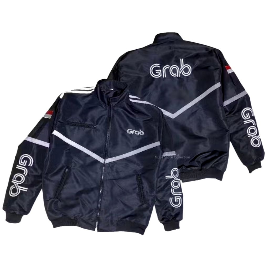 HOT SALE Jaket Driver Ojol GRB Full Hitam Bordir Waterproof Anti Air