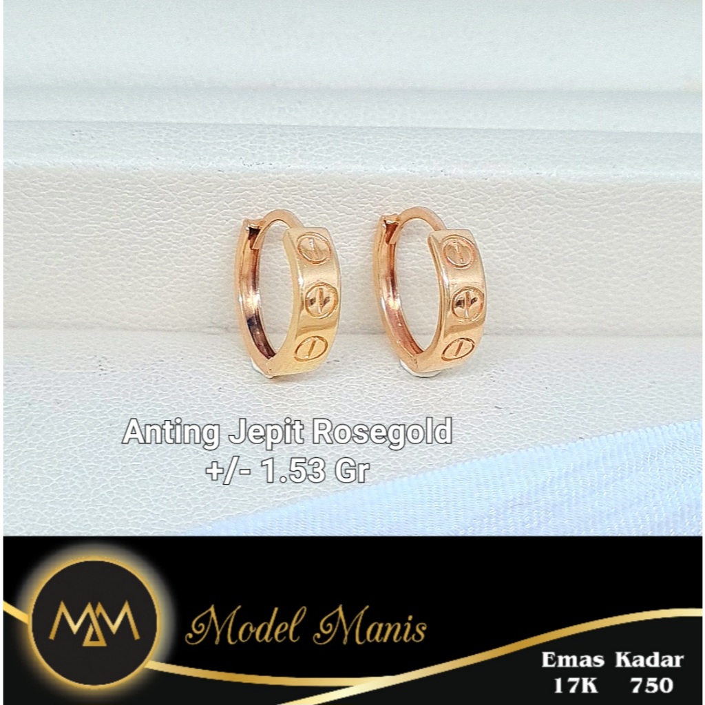 Model Manis Gold - Anting Jepit Bulat Mur Rosegold - Emas 17k  750