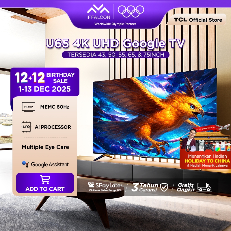 iFFALCON by TCL U65 Series Google TV (Android 12) Smart Digital - 4K UHD - Dolby Audio - Google Play