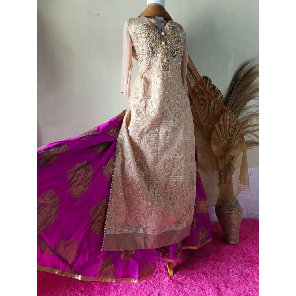 BAJU INDIA/ LONG KURTI SET ROK MEWAH BORDIR PAYET/ BERAT SERASI