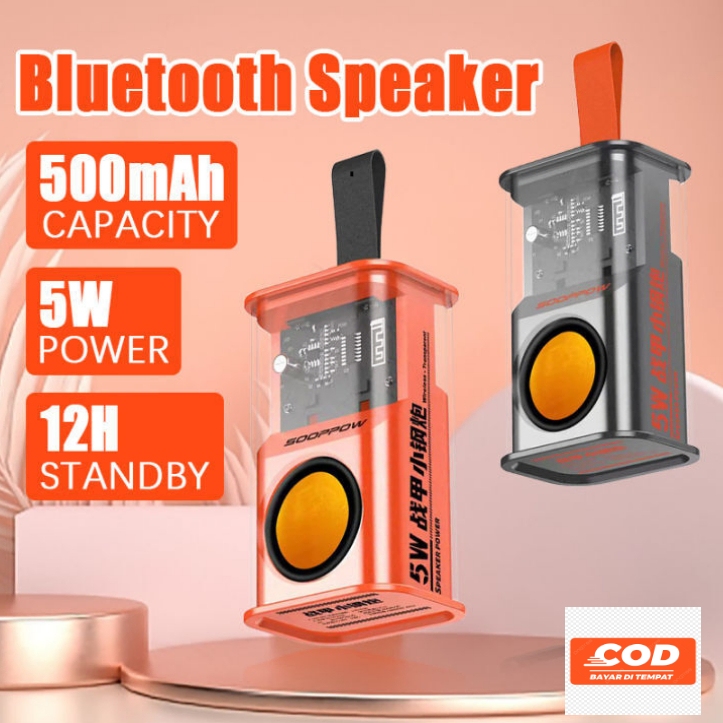 [ ASLI ] Speaker Bluetooth Mecha Mini 5w Transparan Audio LED Rhythm TWS