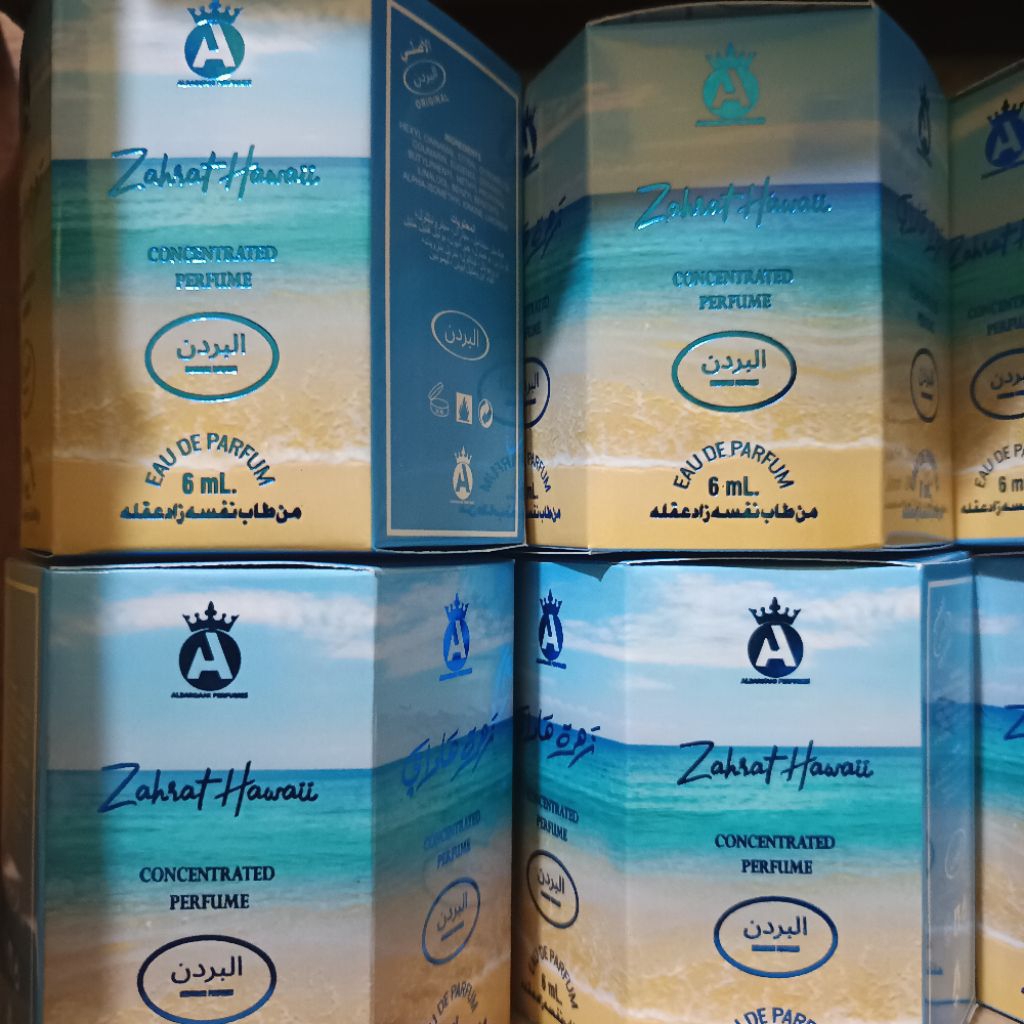parfum zahrat hawai non alkohol 1 box isi 6 pcs unisex parfum santri