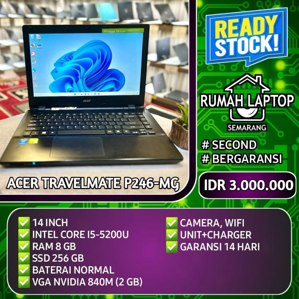 Laptop Acer Travelmate P246-MG (second). Intel Core i5-5200U. RAM 8 GB. SSD 256 GB. VGA NVIDIA 840M 