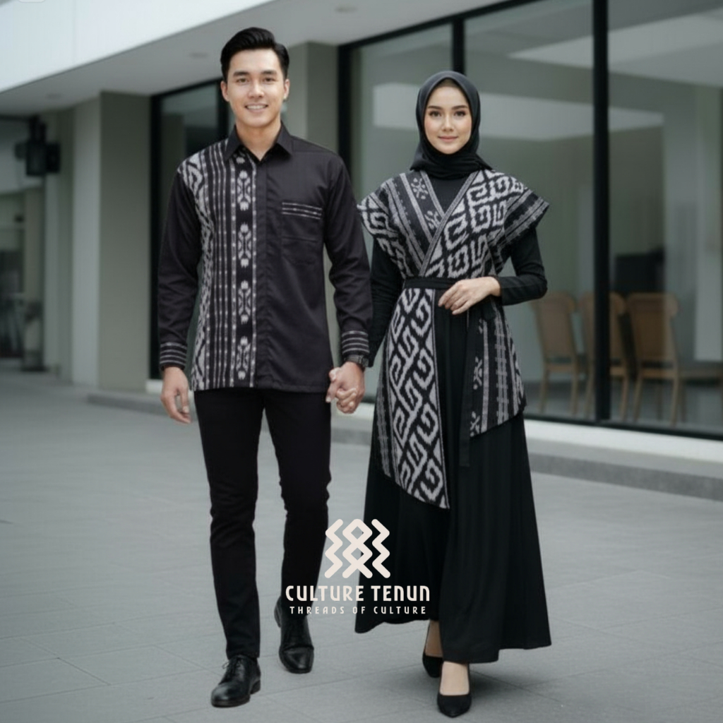 Baju Tenun Couple Batik Gamis Socket Wanita Kemeja Pria Kondangan Pernikahan Model Terbaru Modern