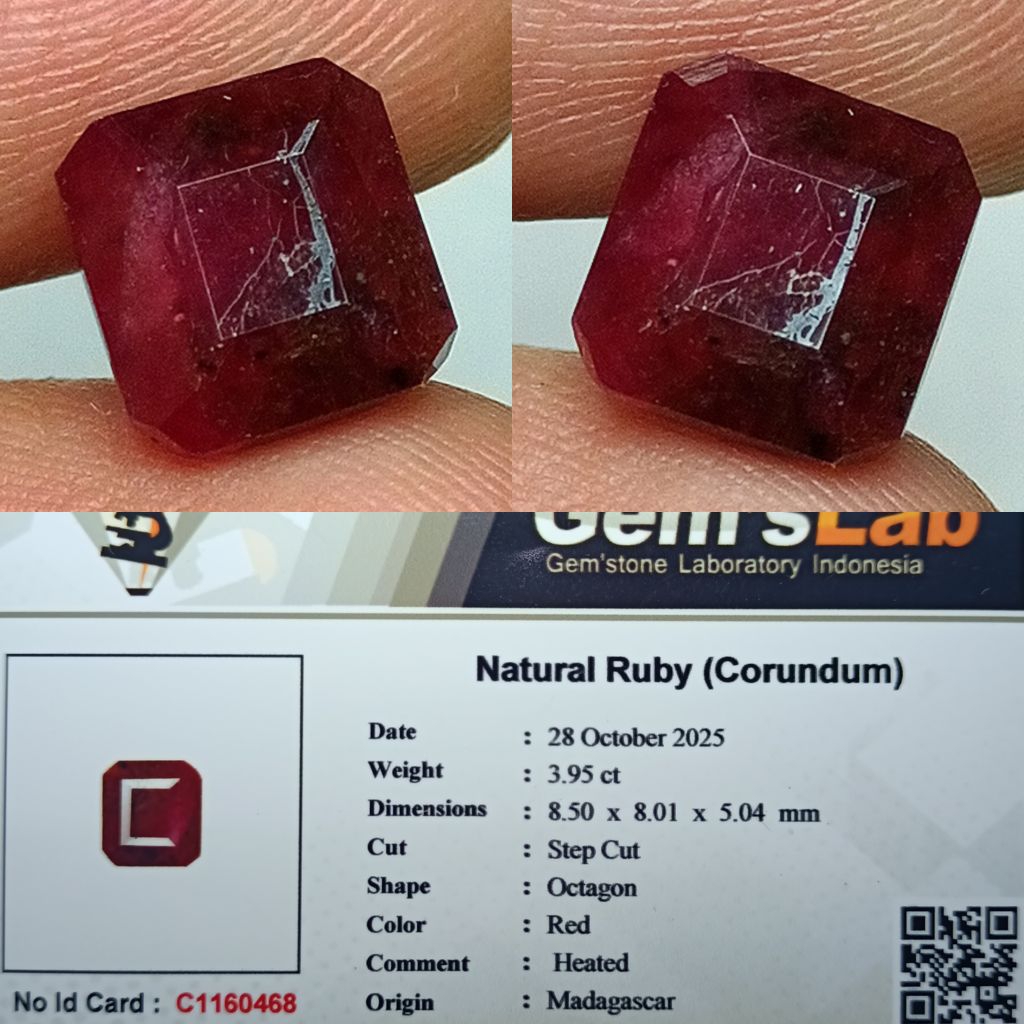 NATURAL RED RUBY CORUNDUM HEATED GLI LAB MEMO