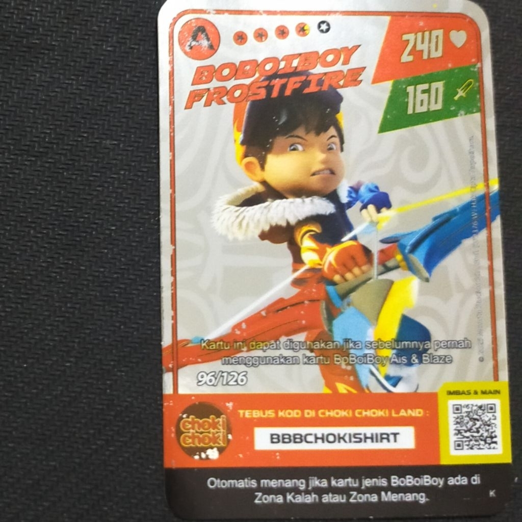(DAMAGE PABRIK) Boboiboy Monsta Galaxy Card Boboiboy Frostfire Choki Choki (Silver)