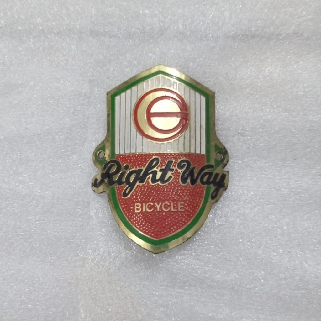 Emblem Logo Plat Sepeda Right Way NOS JADUL Warna Merah