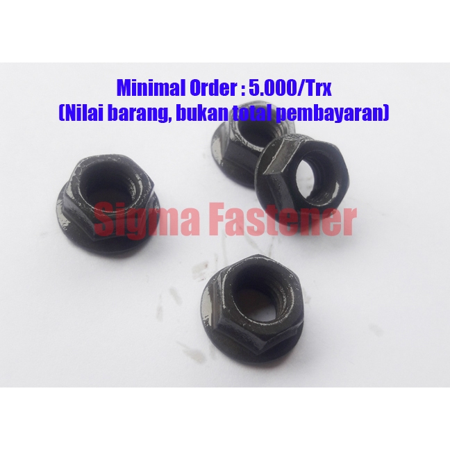 Flange Nut Mur Topi Hitam M6