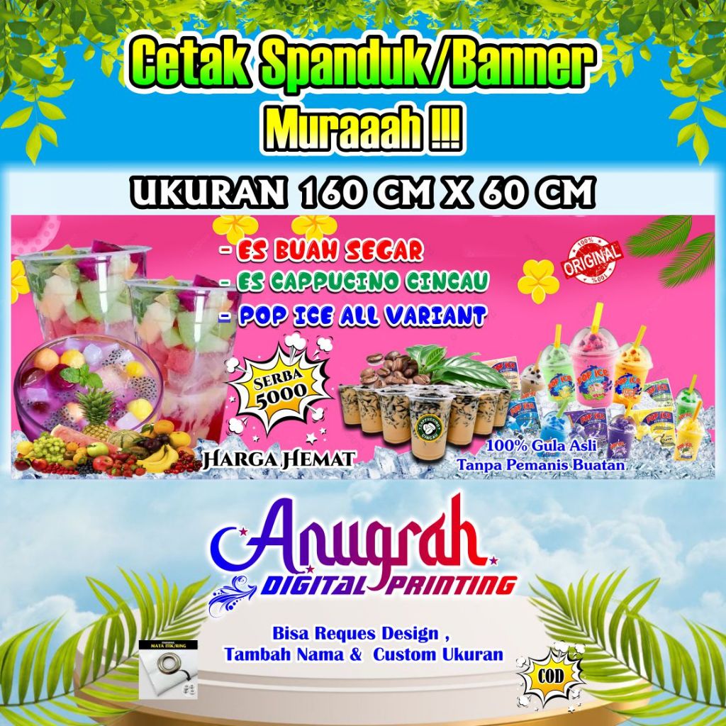 Spanduk Banner Es Buah & Pop Ice Ukuran 160 cm x 60 cm