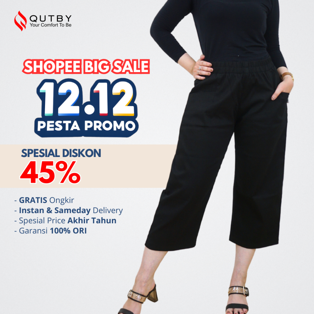 QUTBY - Celana Wanita Korean Crop Pants Jumbo Bahan Katun