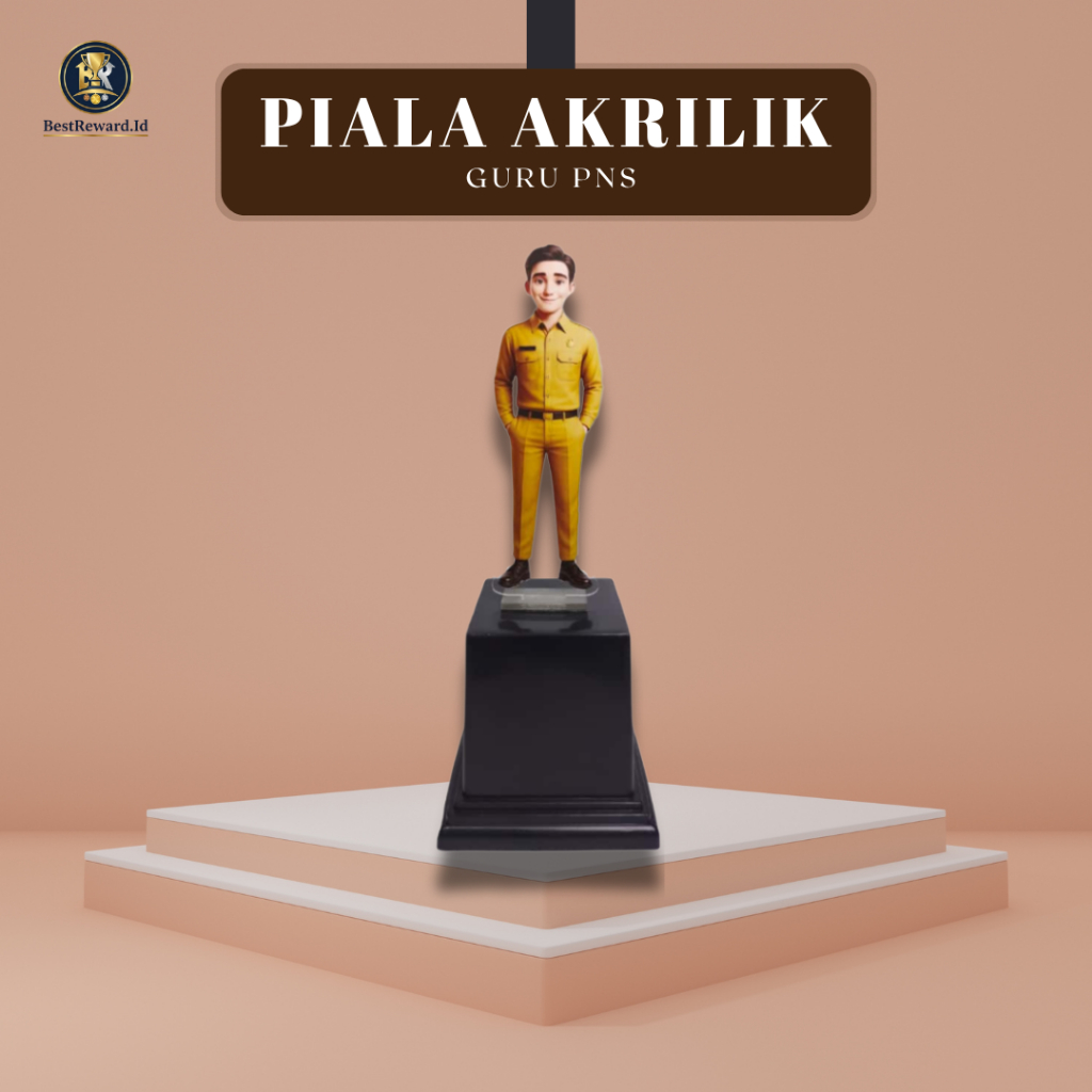 HADIAH EKSKLUSIF Piala Akrilik Custom Baju PNS Guru | Trophy Penghargaan Guru Terbaik / Terfavorit |