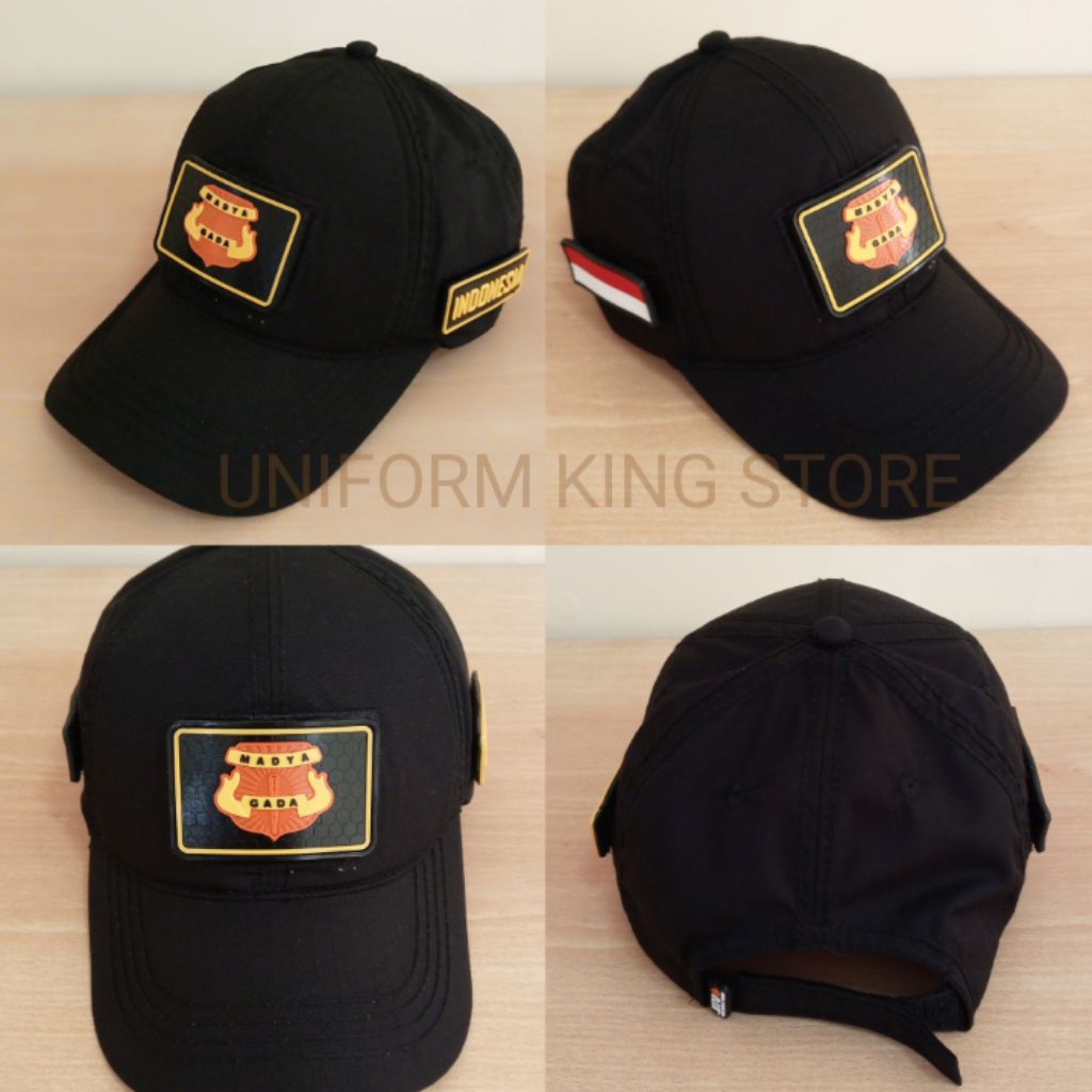 TOPI GADA MADYA HITAM 3 PATCH RUBBER - TOPI GADA MADYA HITAM TEMPELAN PEREKAT PATCH RUBBER - TOPI GA