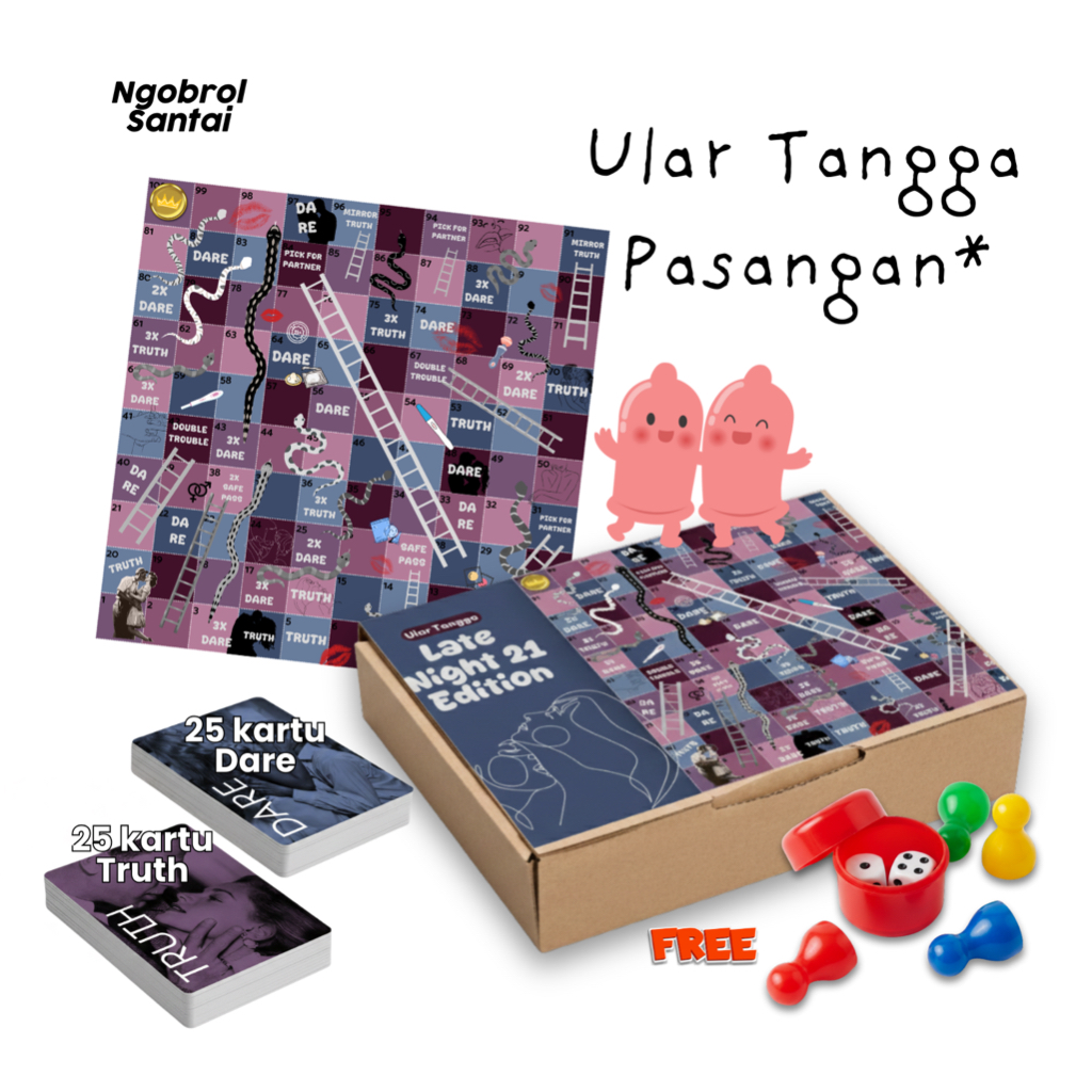 Board Game Ular Tangga Edisi: Dewasa lv MAX – Truth or Dare, Challenge, + Bonus Pion & Dadu - Kartu 