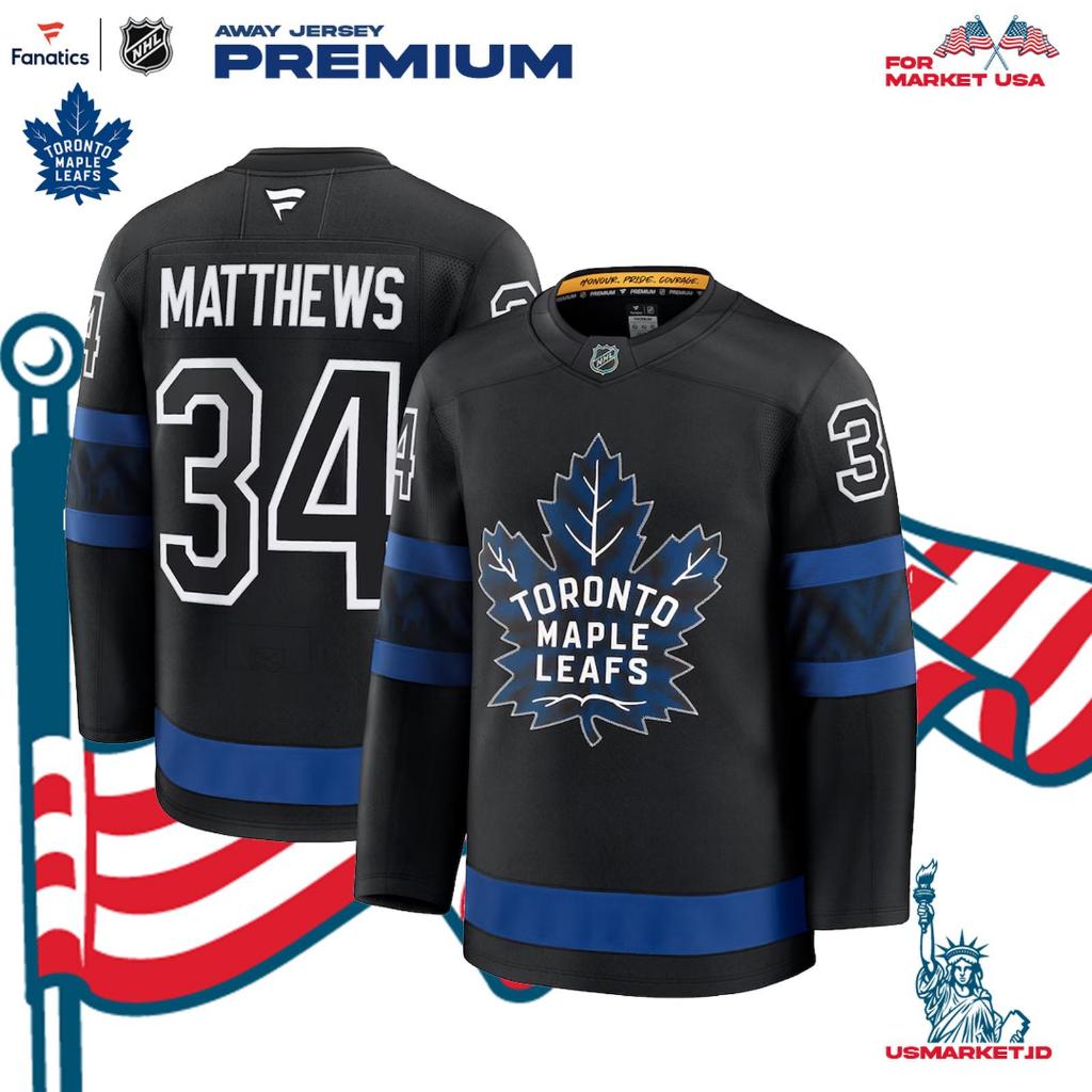 Kaos Jersey Fanatics Hockey NHL Men's Toronto Maple Leafs Auston Matthews Fanatics Black Captain Pat