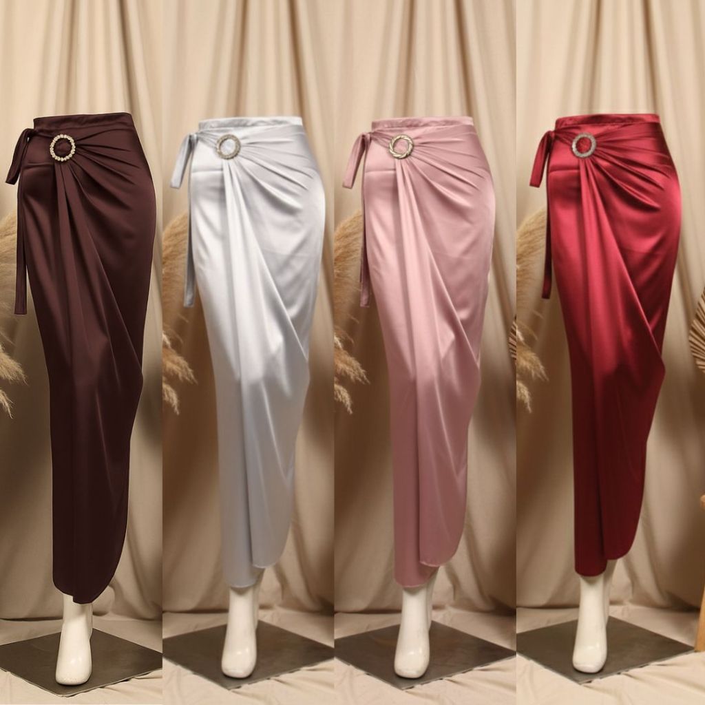 Rok Lilit Kain Serut Samping Polos Satin Velvet Silky Bawahan Kebaya Modern Sage Green & Warna Lain