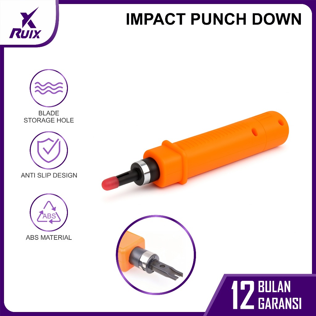 RUIX Impact Punch Down Tool Alat Penyambung Kabel LAN ke Keystone & Patch Panel Spring-Loaded Impact