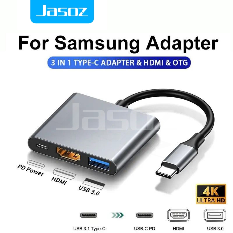 Jasoz Kabel 3 in 1 USB C Type C to HDMI HUB 4K Converter Travel USB 3.0 PD100W