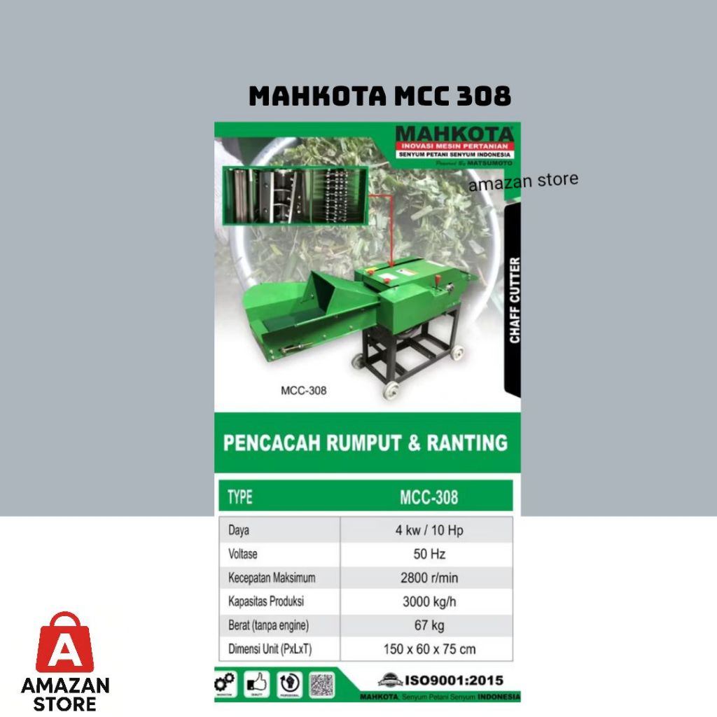 Mesin Pencacah Rumput Dan Ranting Mahkota MCC-308 / Mesin Cacah Rumput Kompos Serba Guna mahkota