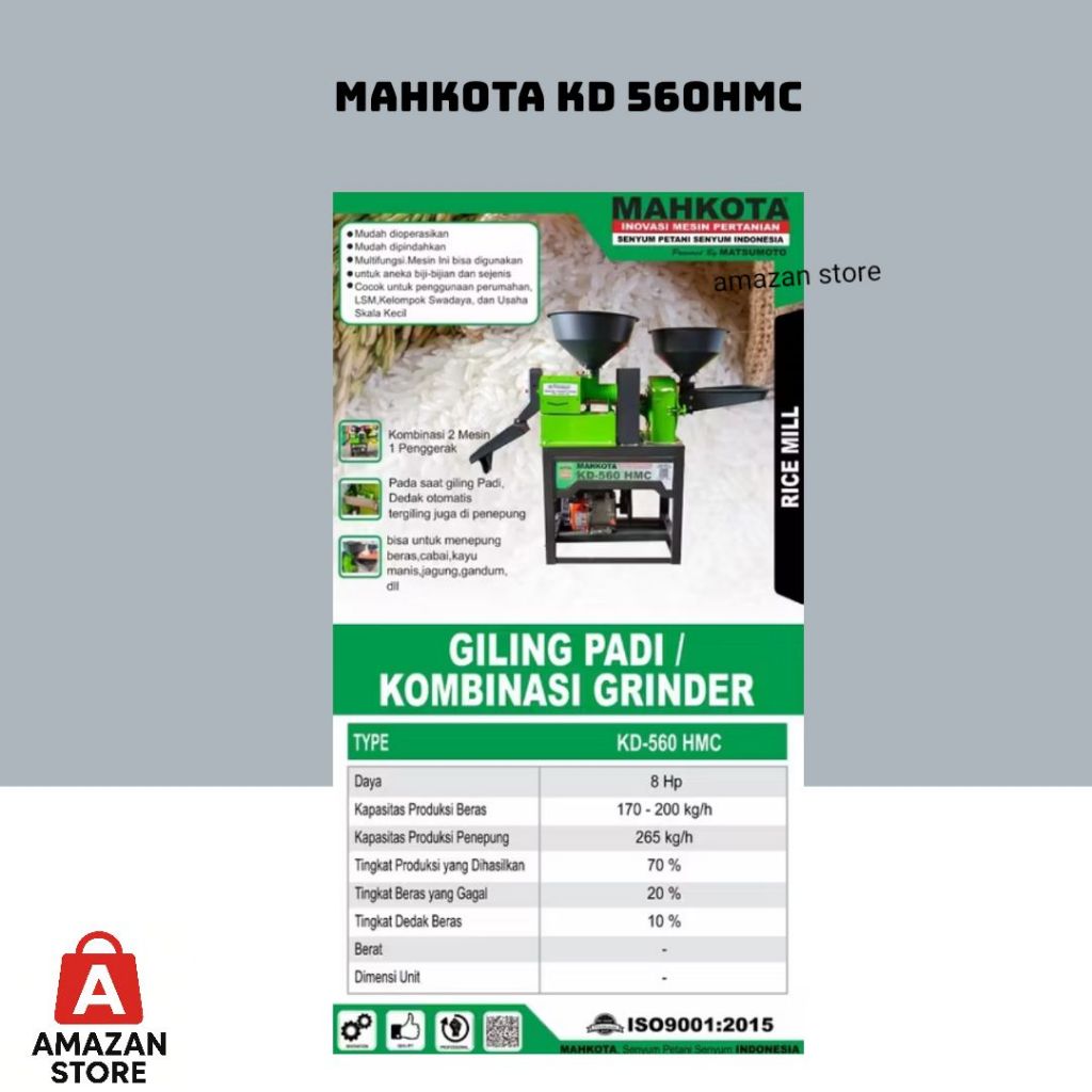 Mesin Giling Padi MAHKOTA KD560 HMC / Rice Mill Polisher - MAHKOTA KD 560 HMC