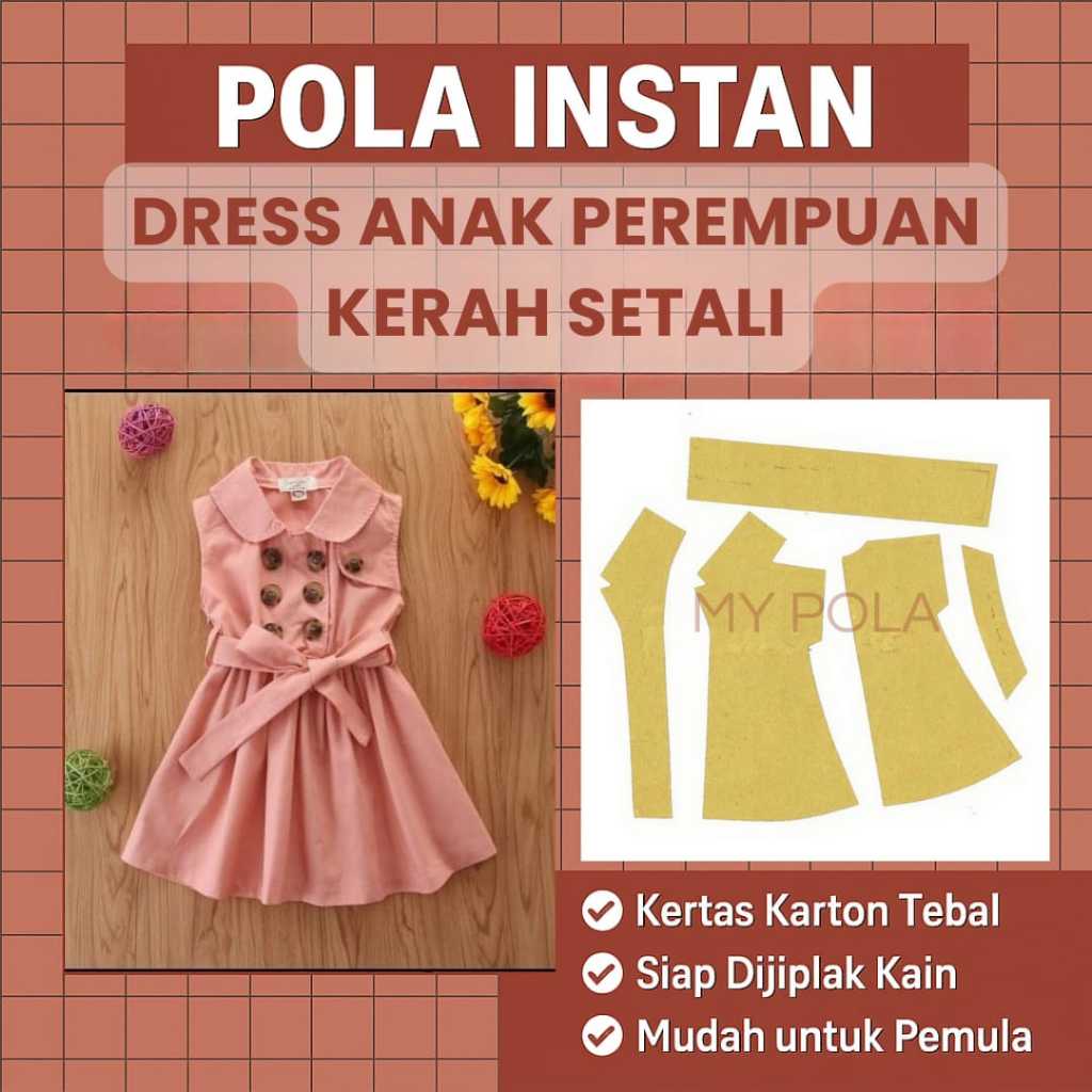 [ COD ] Pola Dress Anak Perempuan Kerah Setali | Pola Jiplak | Pola Baju Anak Perempuan | Pola Jahit