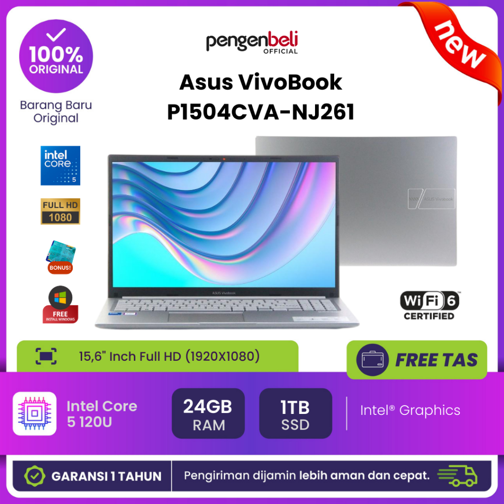Laptop Multitasking Lancar Hanya 8 Jutaan - Asus VivoBook P1504CVA-NJ261 - Intel Core 5 120U - Ram 2