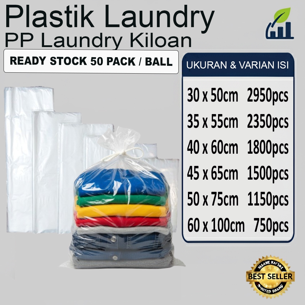 Plastik PP Laundry Bening [GROSIR 1 BAL] / Kantong Plastik Laundry Kiloan | Ukuran Lengkap
