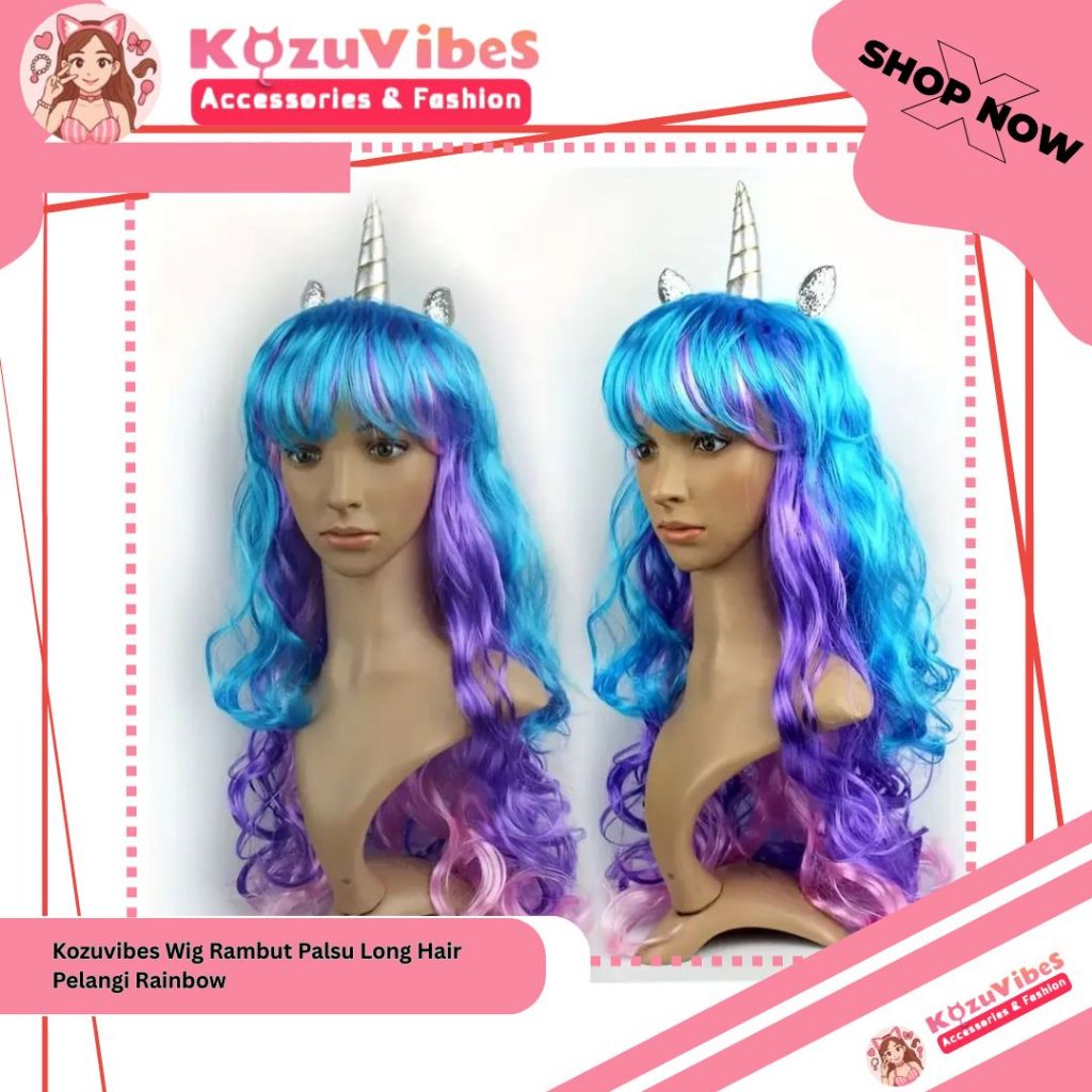 KozuVibes Wig Rambut Palsu Rambut Long Hair Pelangi Rainbow
