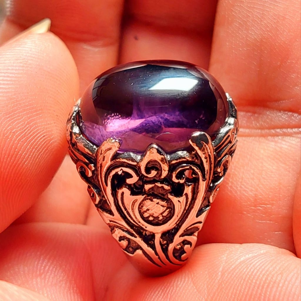 Cincin batu kecubung wulung 20mm AD clean bersih tidak ada serat