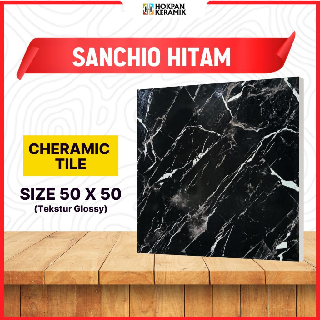 Lantai Keramik Motif Sanchio Hitam 50x50 Glossy - Hokpan Keramik