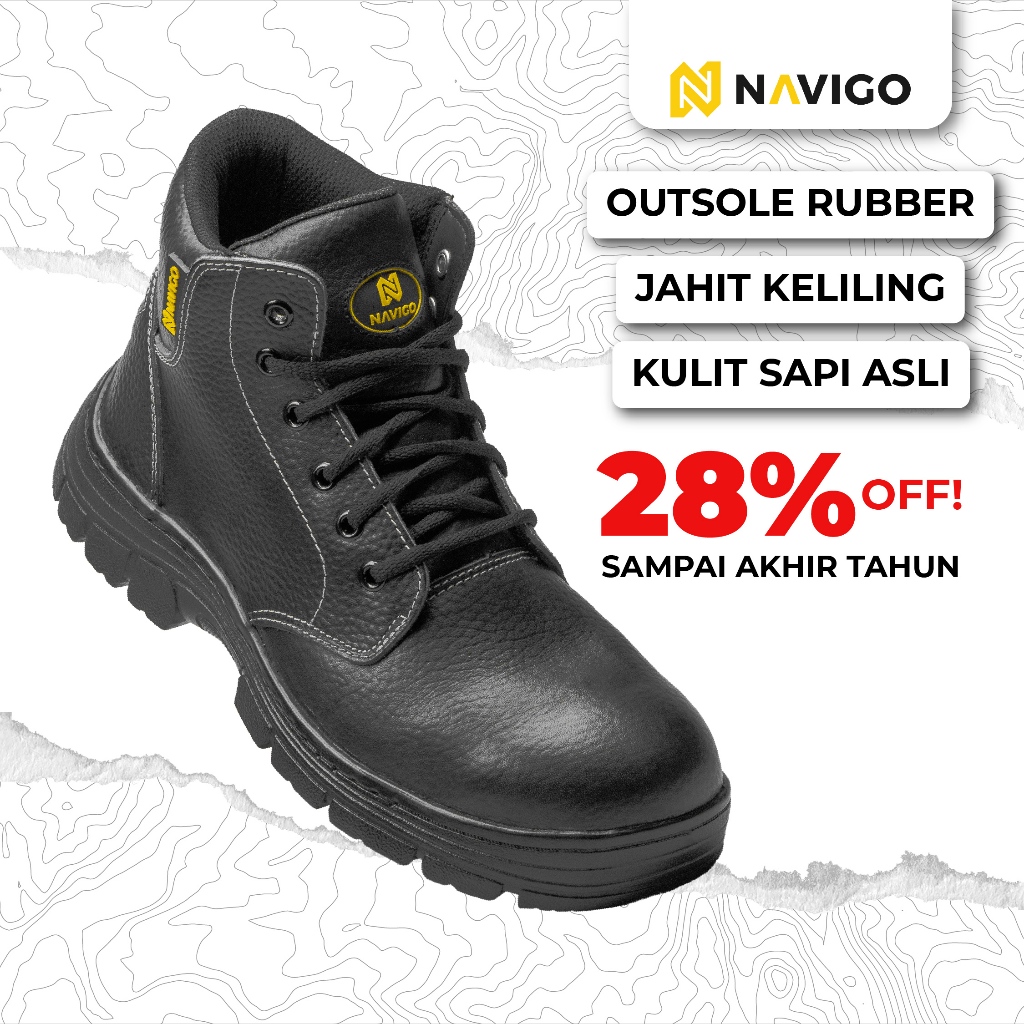Navigo Sepatu Safety Kulit Asli Pria Wanita SB Scorpion - Safety Shoes Ujung Besi Anti Slip