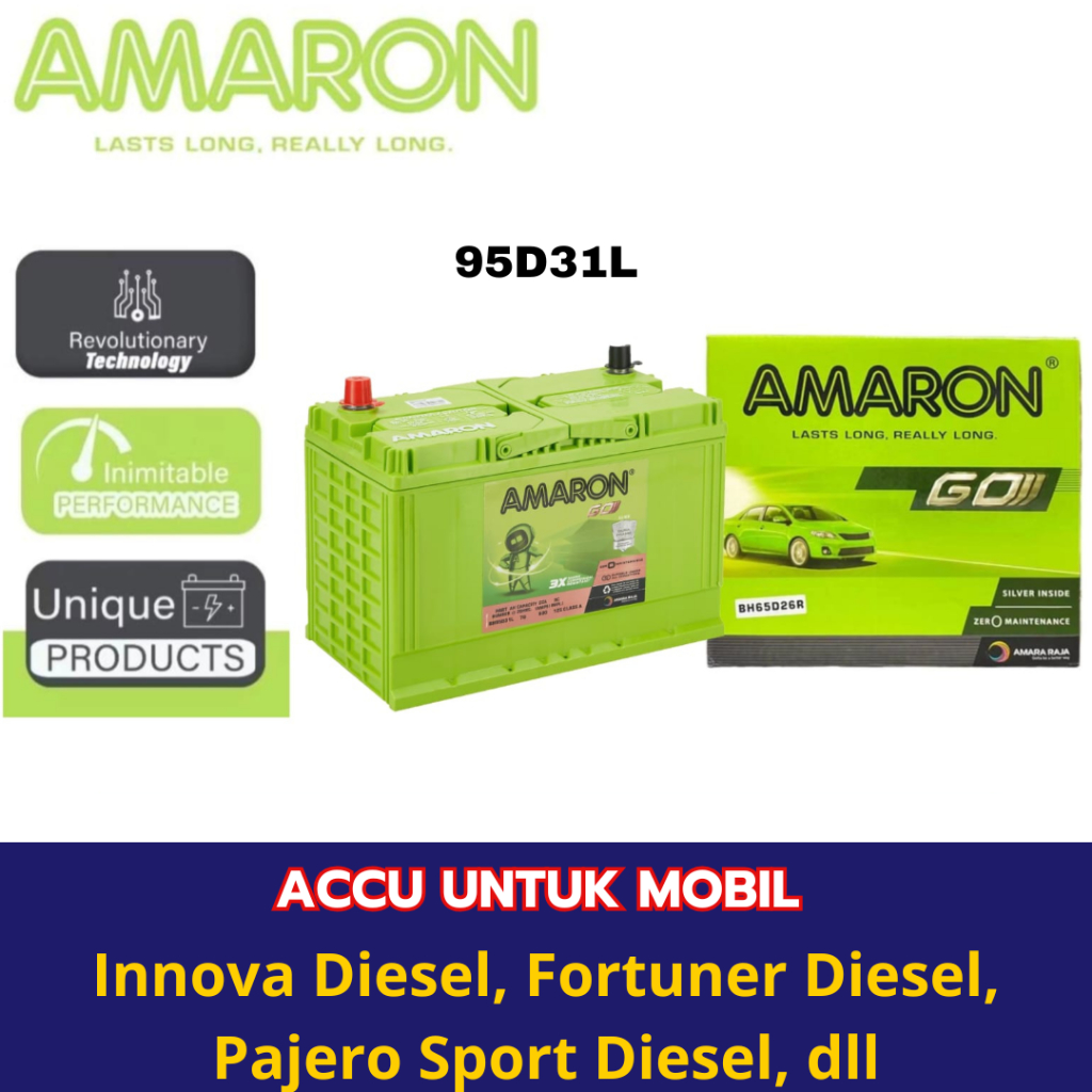 Aki Mobil AMARON - Aki Kering 95D31L untuk mobil Inova Diesel, Fortuner Diesel, Pajero Sport Diesel