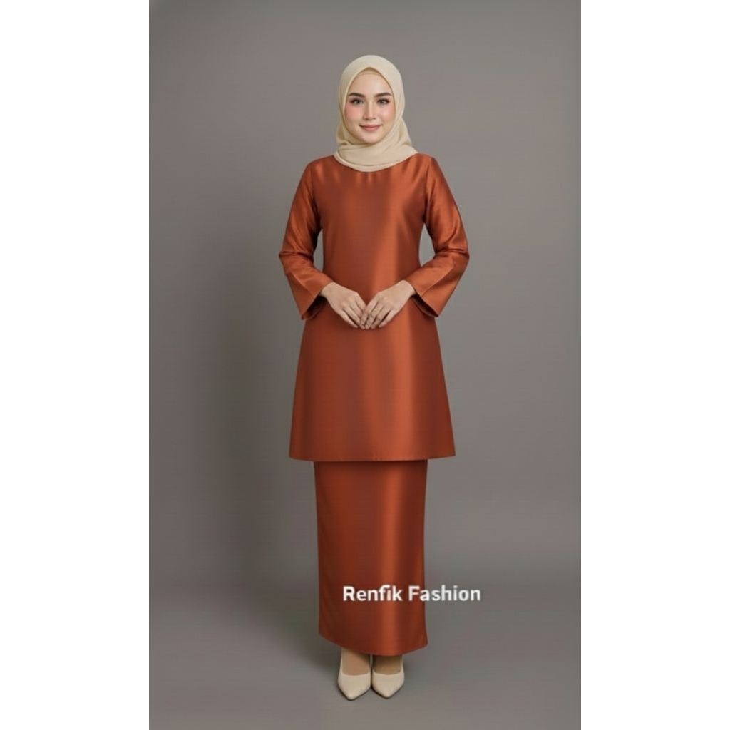Setelan baju kurung wanita melayu polos One set kondangan Setelan baju kurung wanita bahan satin vel
