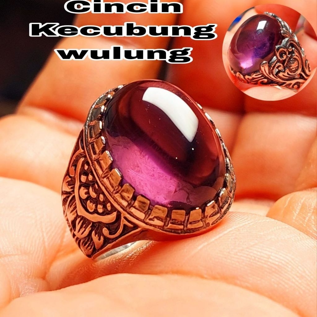 Cincin batu akik kecubung wulung 20mm AD clean bersih tidak ada serat akik pria terlaris