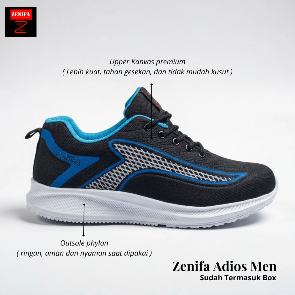 Zenifa - Sepatu Sneakers Pria Hitam Casual Running