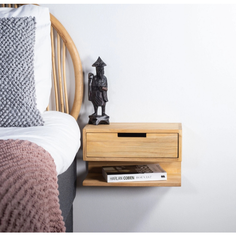 Meja Gantung Kayu Jati Storage Laci Simple