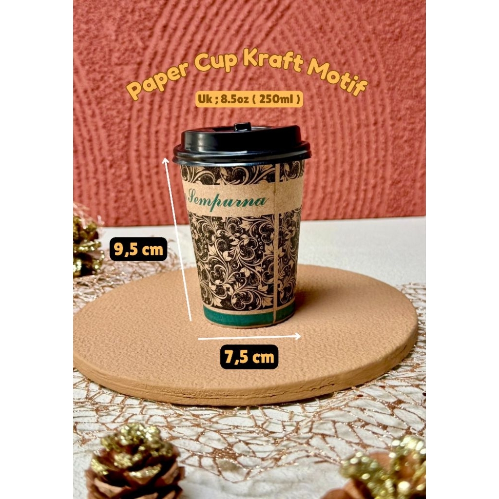 [50pcs] Paper Cup 8,5 Oz Ivory & Kraft / Motif & Polos / Gelas Kertas Tahan Panas untuk Kopi Teh - M