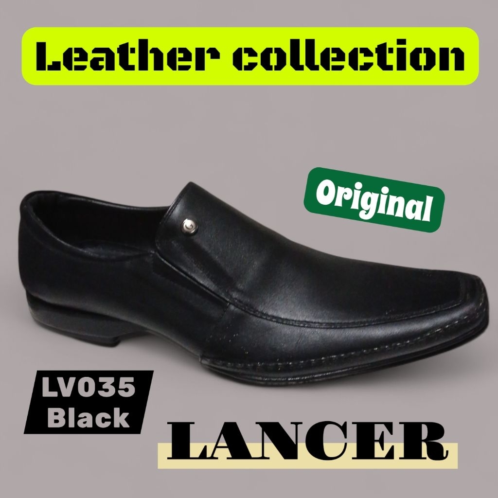 LANCER SEPATU PANTOFEL FORMAL STYLISH PRIA KULIT ASLI ORIGINAL LV035 BLACK