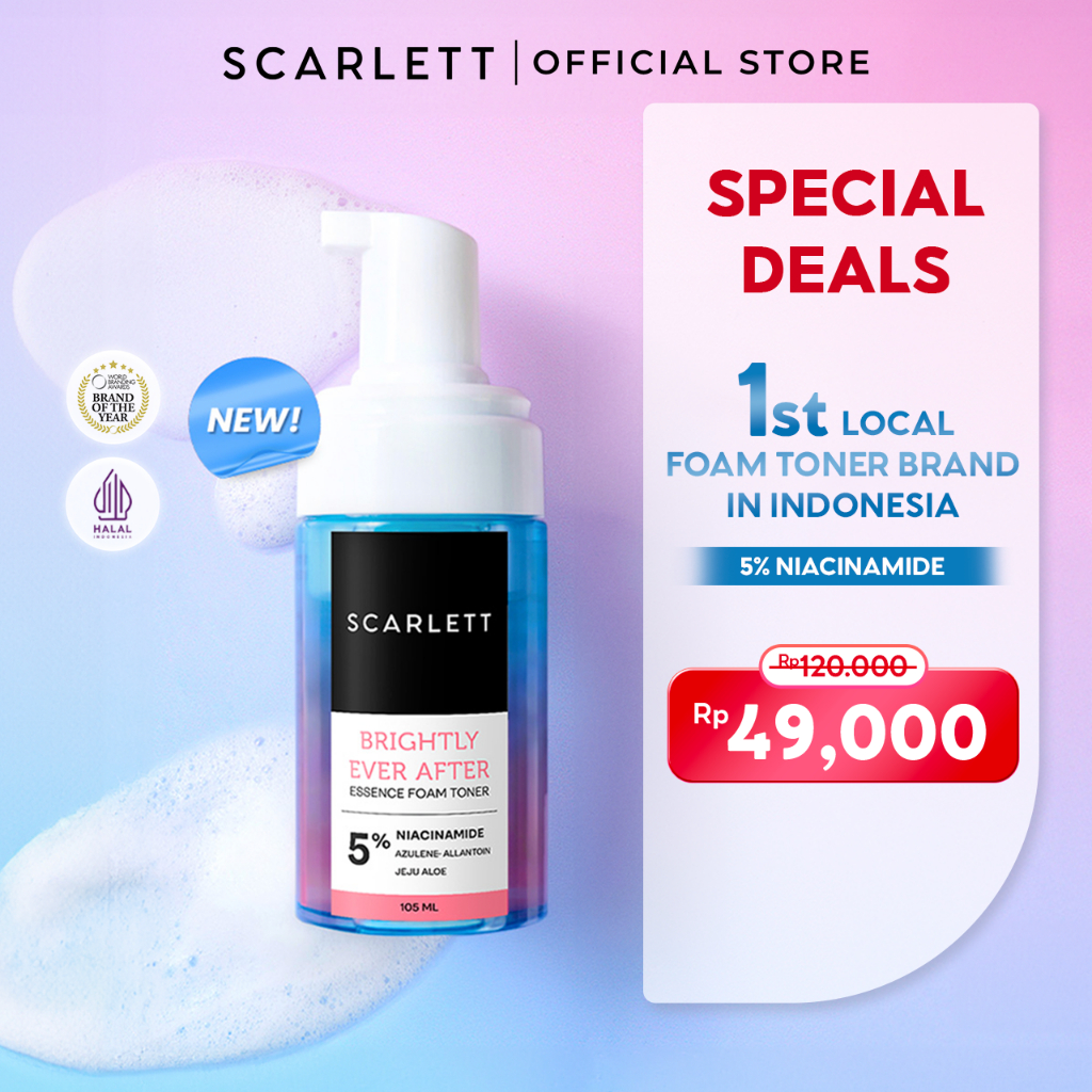 Scarlett Whitening Brightly Ever After Essence Foam Toner - Toner Wajah Kulit Sensitif untuk Mencera