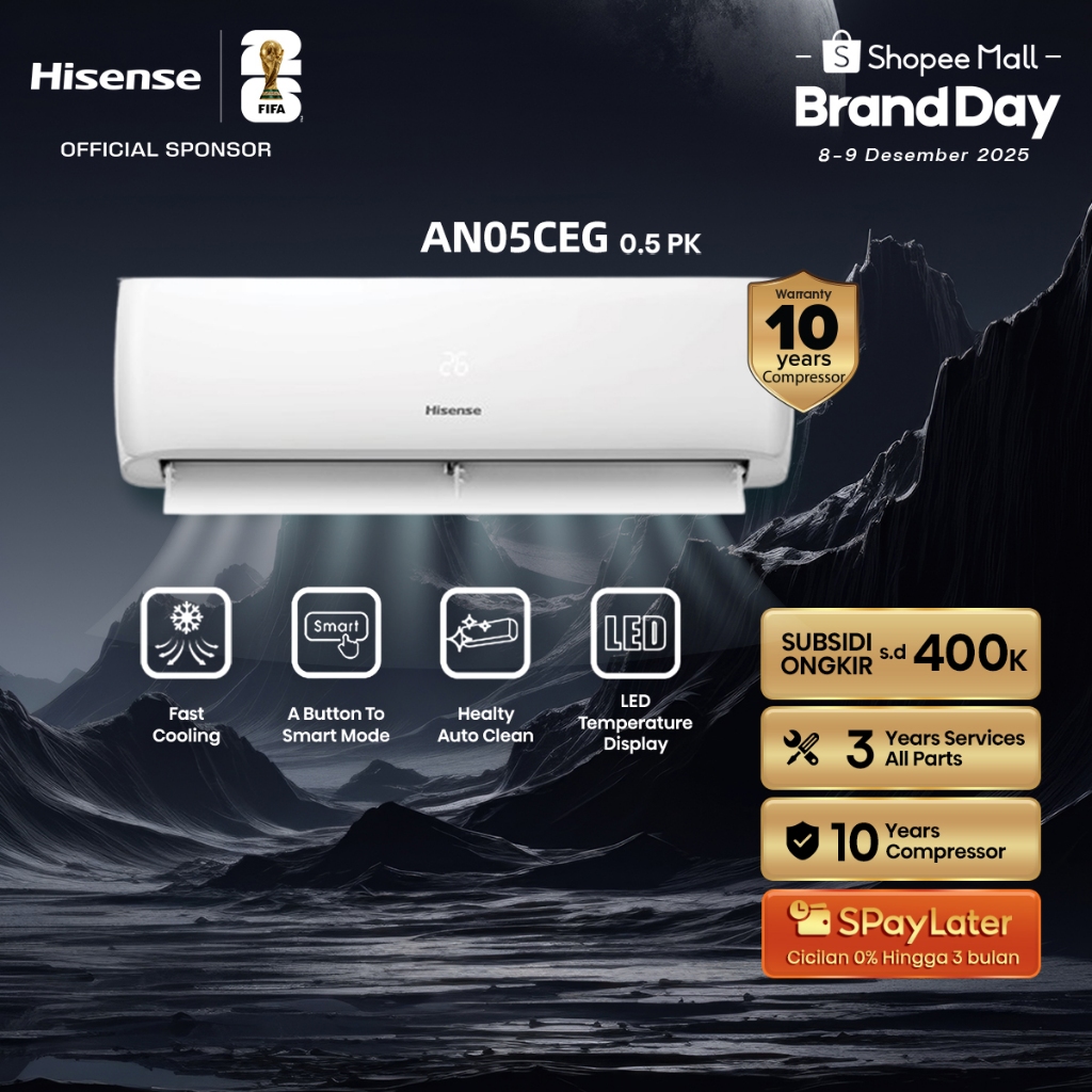 Hisense AC AN05CEG Standard 1/2 PK (0.5 PK) Dingin Kilat Cocok Untuk Kamar Tidur Pendinginan Super C