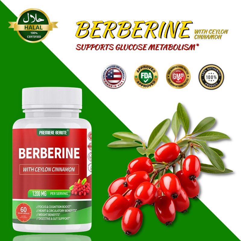 Premium Berberine HCL 1200 mg, 60 Kapsul / Plus Kayu Manis Ceylon Murni, Suplemen Akar Berberine HCI
