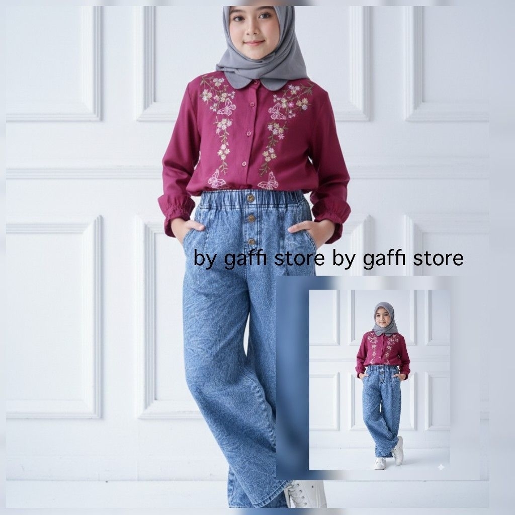 Set anak bordir kp dan kulot kc tiga jeans