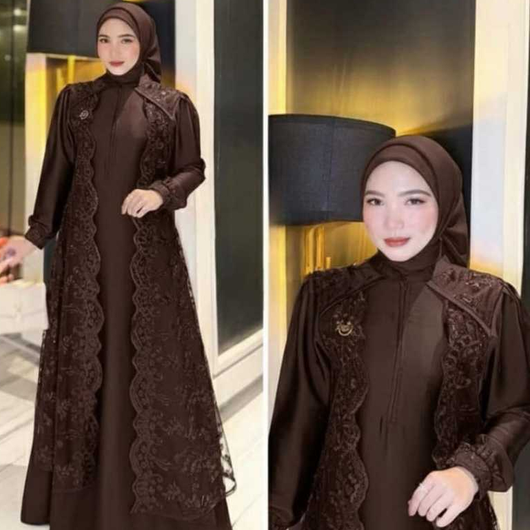 Marbela Dress Brukat Velvet Silk Premium Mix Brukat Gamis Busui Friendly/Wudhu Firendly Dress Muslim