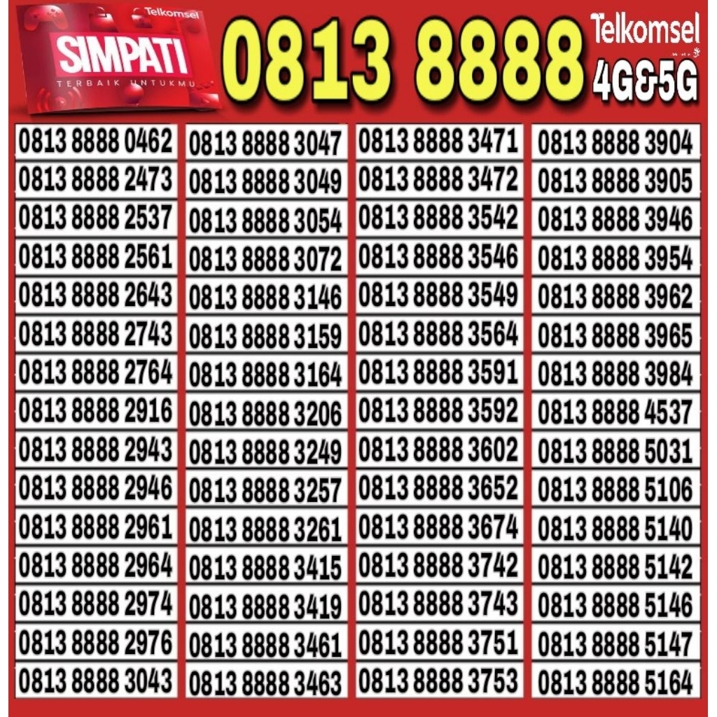 Nomor Cantik Telkomsel Simpati 4G Lte 8888 - O813 8888 a