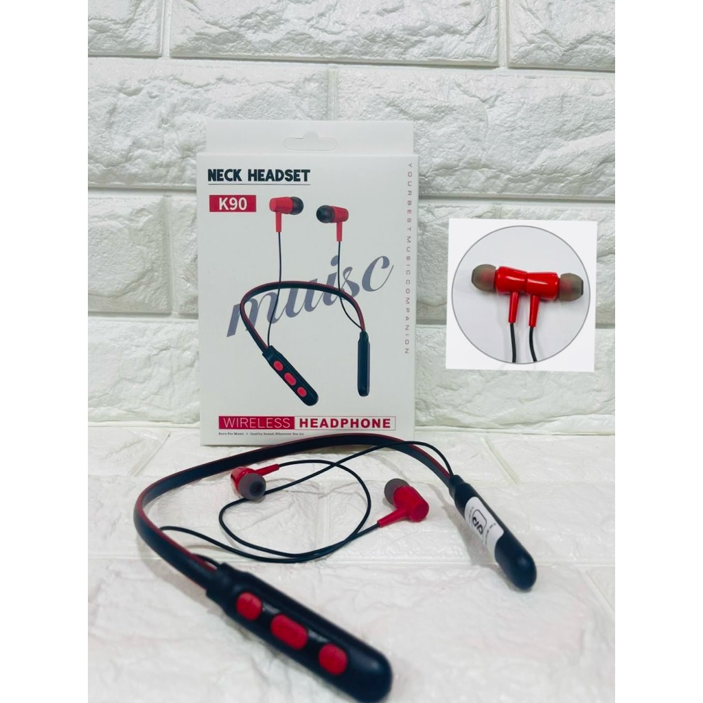 Headphone - Handsfree - Headset NECKBAND K90 WIRELESS STEREO BASS MUSIC Waterproof HF Neck with Mic 