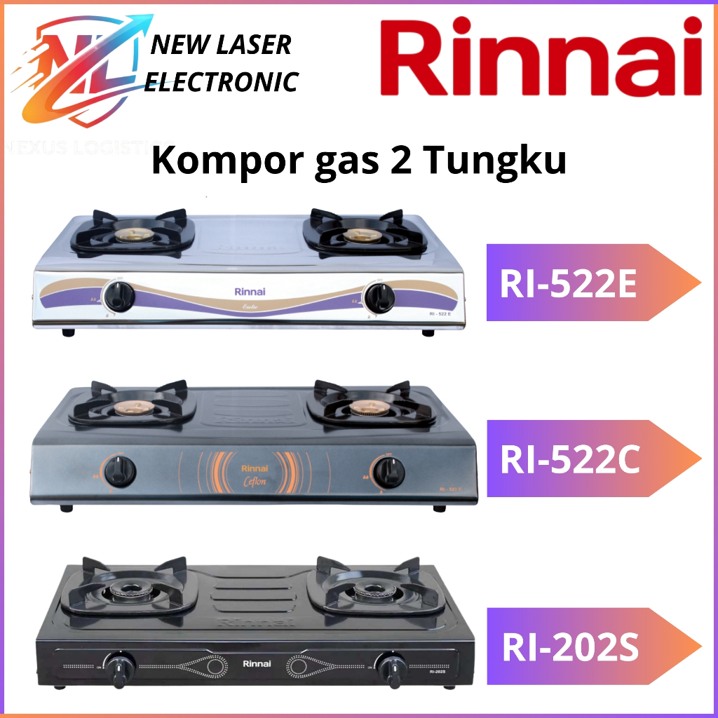 KOMPOR GAS RINNAI 2 TUNGKU RI-522E/RI-522C/RI-522S/RI-522SS/RI-202S KOMPOR RINNAI DUA TUNGKU