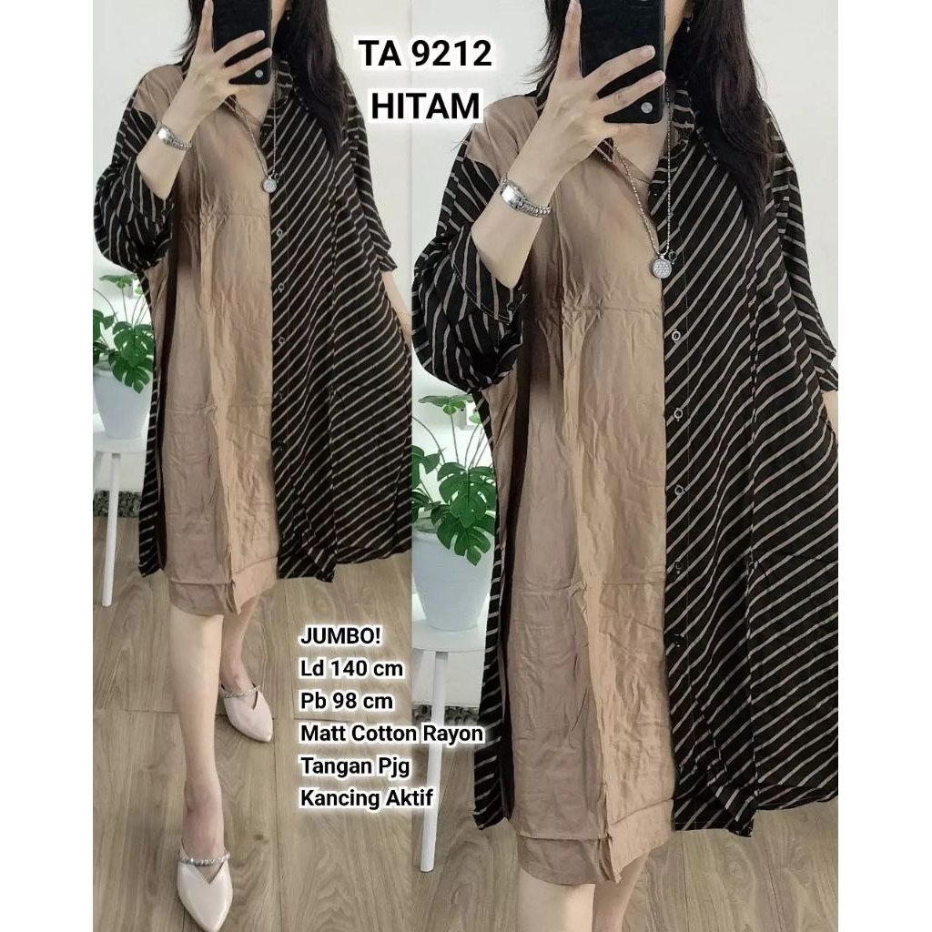 9212# Tunik Jumbo Cotton Rayon Salur Kombi 155