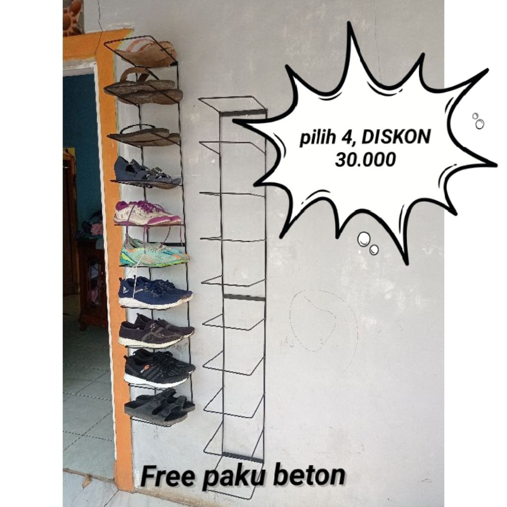 Beli 4 DISKON 30.000 Rak Display Toko Sepatu / Rak Sepatu Susun Tempel Dinding