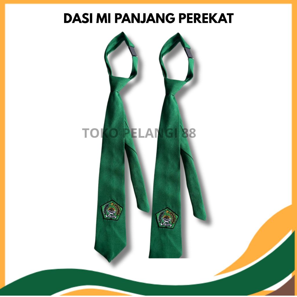 Dasi MI Sekolah Anak Hijau Logo Bordir Panjang Pendek Kain Seragam