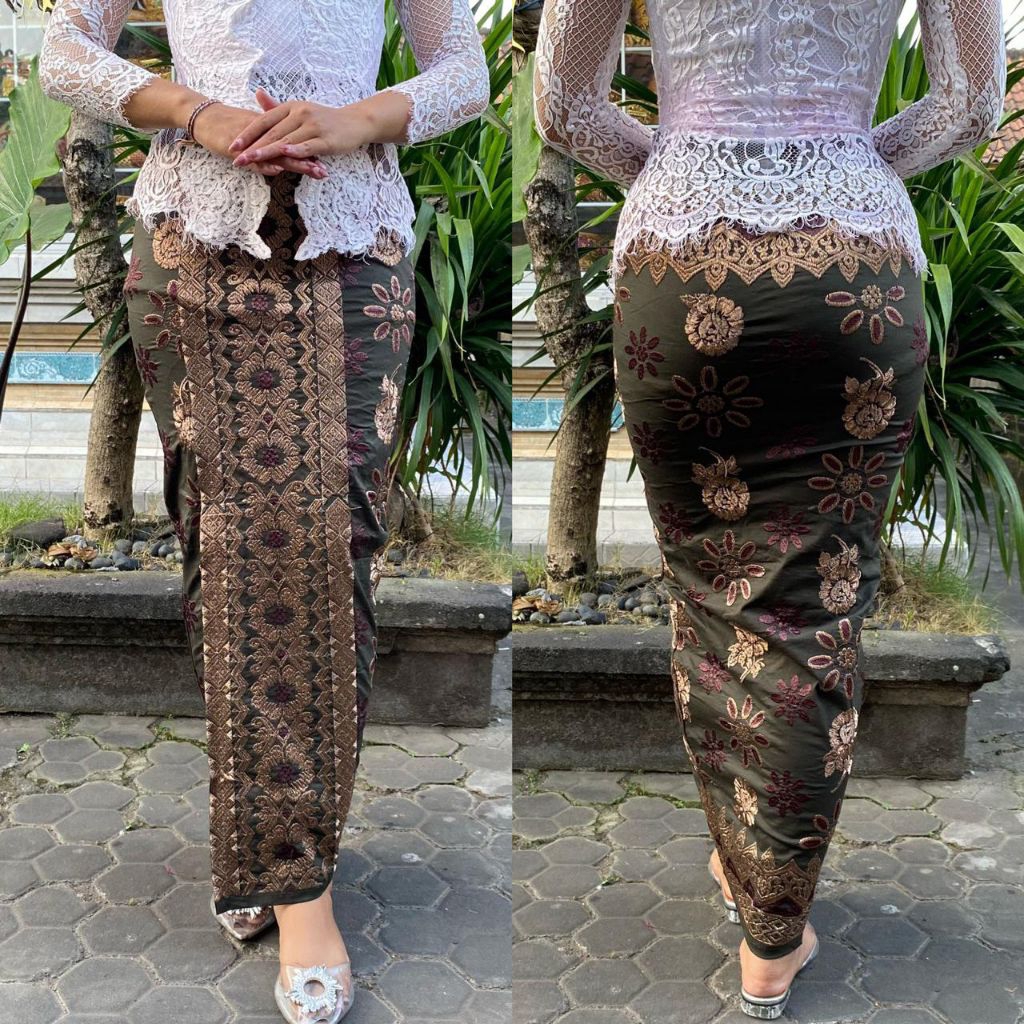Kamen Jadi Bordir Katun Strait motif Sugeng setelan kebaya rok Bali wanita jumbo
