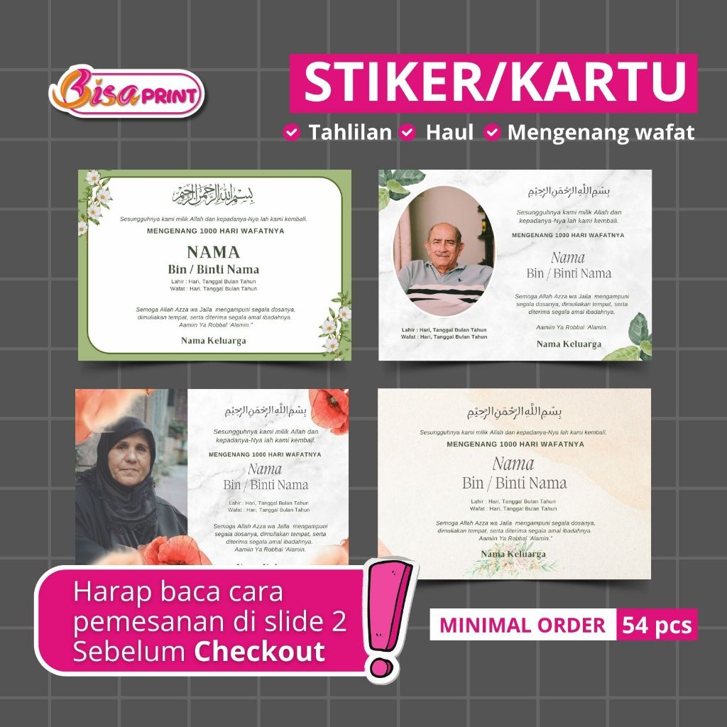 Stiker Tahlilan | kartu Tahlilan 40 hari - 1tahun| stiker/kartu mengenang kematian 40 hari - 1 tahun
